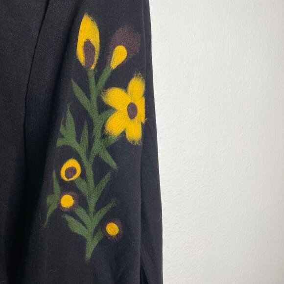 Aaeda Sweater Cardigan Women's Black Size L Open Front Floral Cottage Grandma - Picture 4 of 8